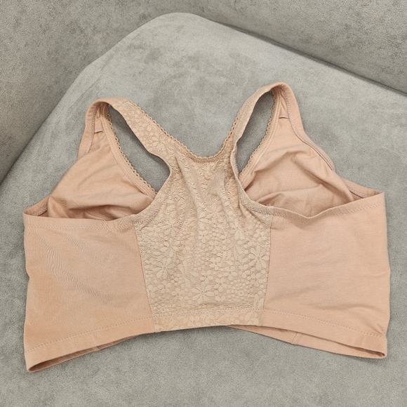 Glamorise bra 48GH nude cream cotton front closure T-back lace plus size new $50 - Picture 7 of 9